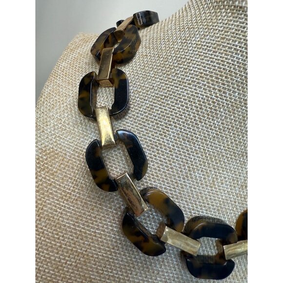 J.Crew Lucite Tortoise Chain Link Necklace Gold-Tone Hardware Statement Jewelry - Picture 6 of 11